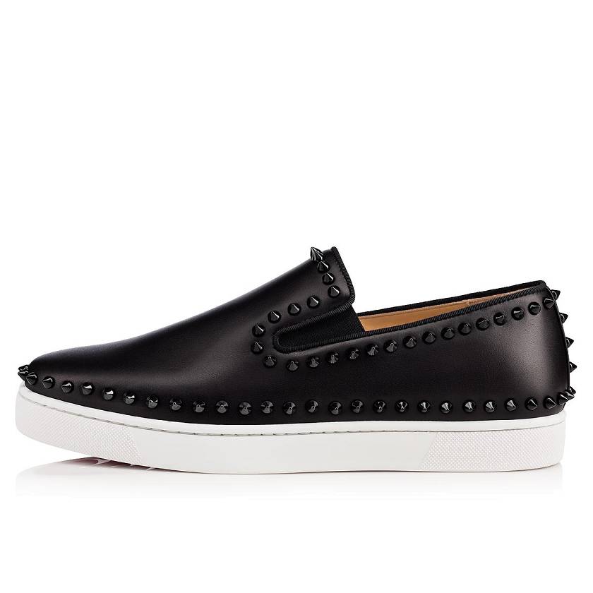 Men's Christian Louboutin Pik Boat Leather Slip On Sneakers - Black/Black [8305-146]